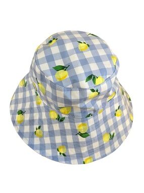 Janie and Jack Sun Hat Child Size 6/8 Blue Gingham Lemon 100% Cotton